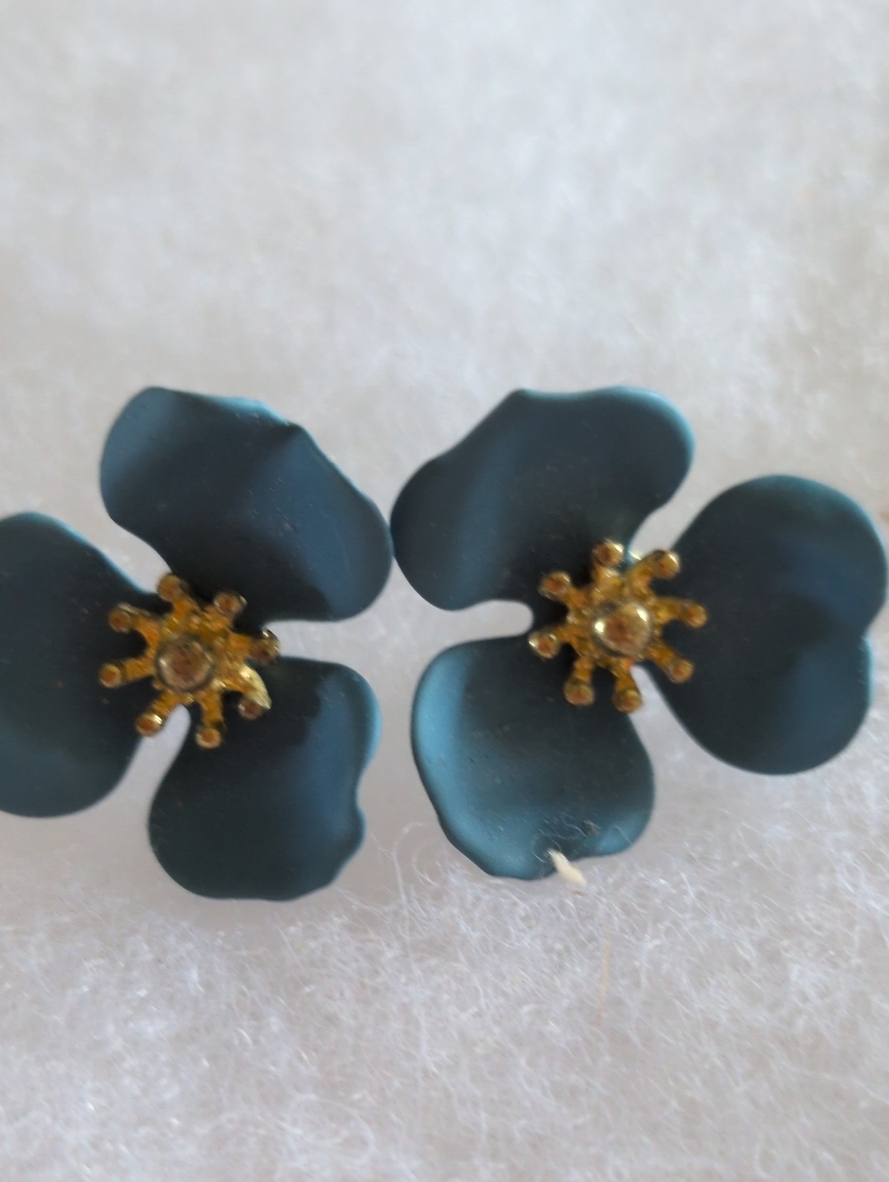 Teal Floral Stud Earrings with Gold Center - Women Jewelry